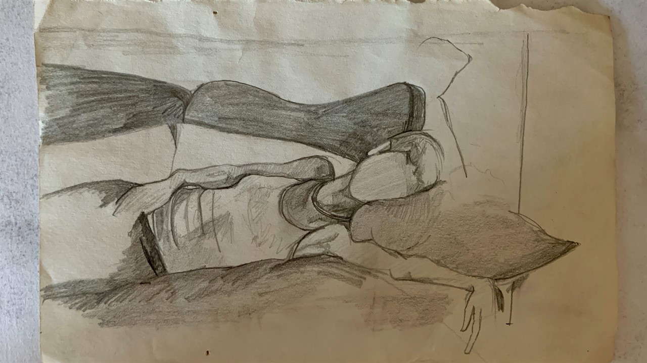Sketch of a person laying on a couch
